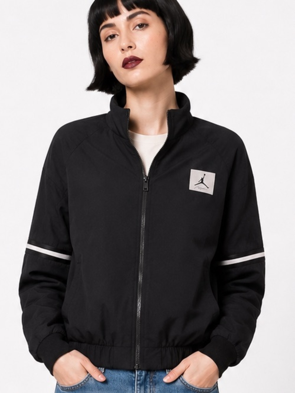 Jordan Flight athletic jacket windbreaker. Reflective stripes, black & white- L